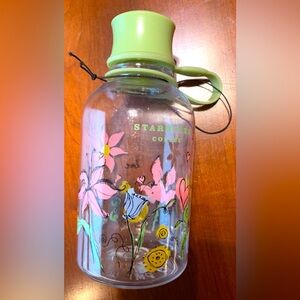 Starbucks acrylic water bottle cute colorful flowers & hearts pattern green cap